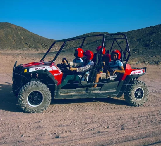 Group of young guys setting for a safari trip in a 4 seater buggy