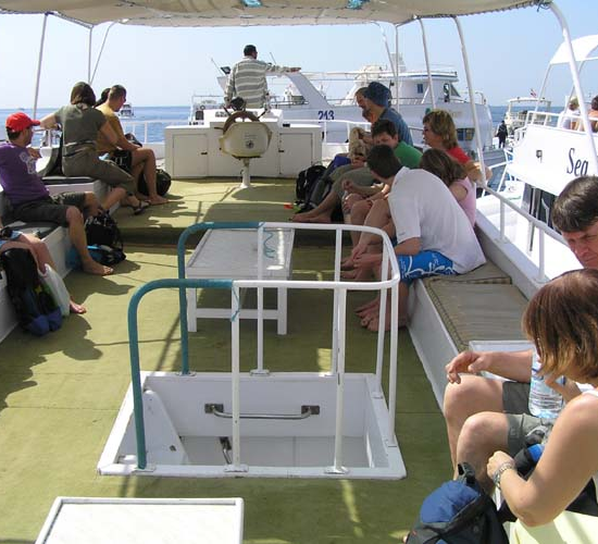 A group of tourists onboard a boat in Ras Mohamed